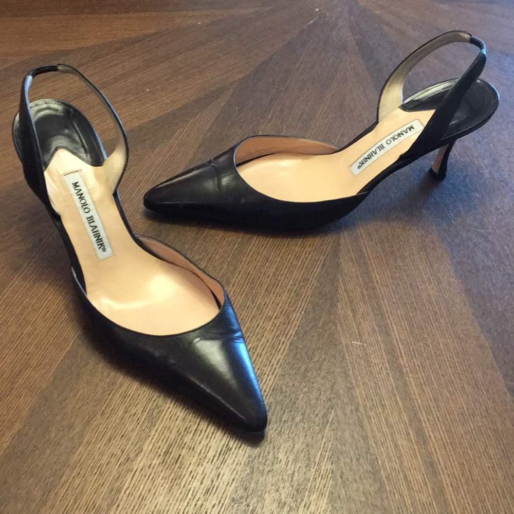 Manolo Blahnik Brown Leather Sling Backs